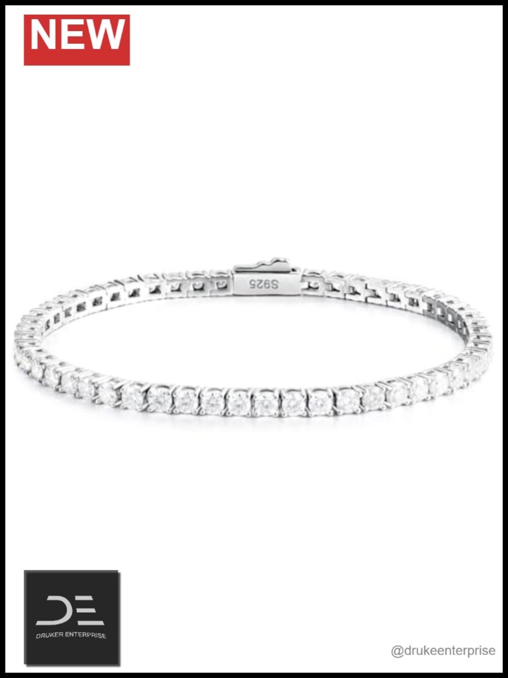 Moissanite Tennis Bracelet 3mm White Gold Plated 925 Sterling Silver VVS1 D